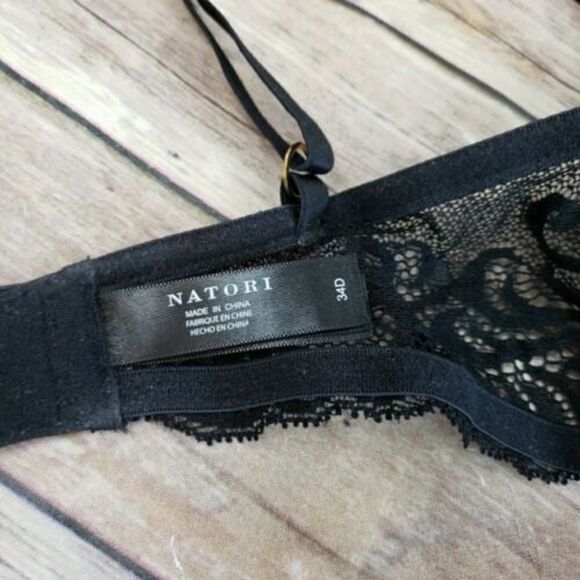 Natori Womens Feathers Contour Underwire Plunge Bra 730023 Black 34D - Picture 4 of 5